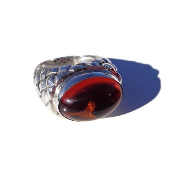 Baltic Amber Silver Ring, 100% Natural Cognac Amber 925 Silver Ring, Size 9 US - Picture 7 of 12